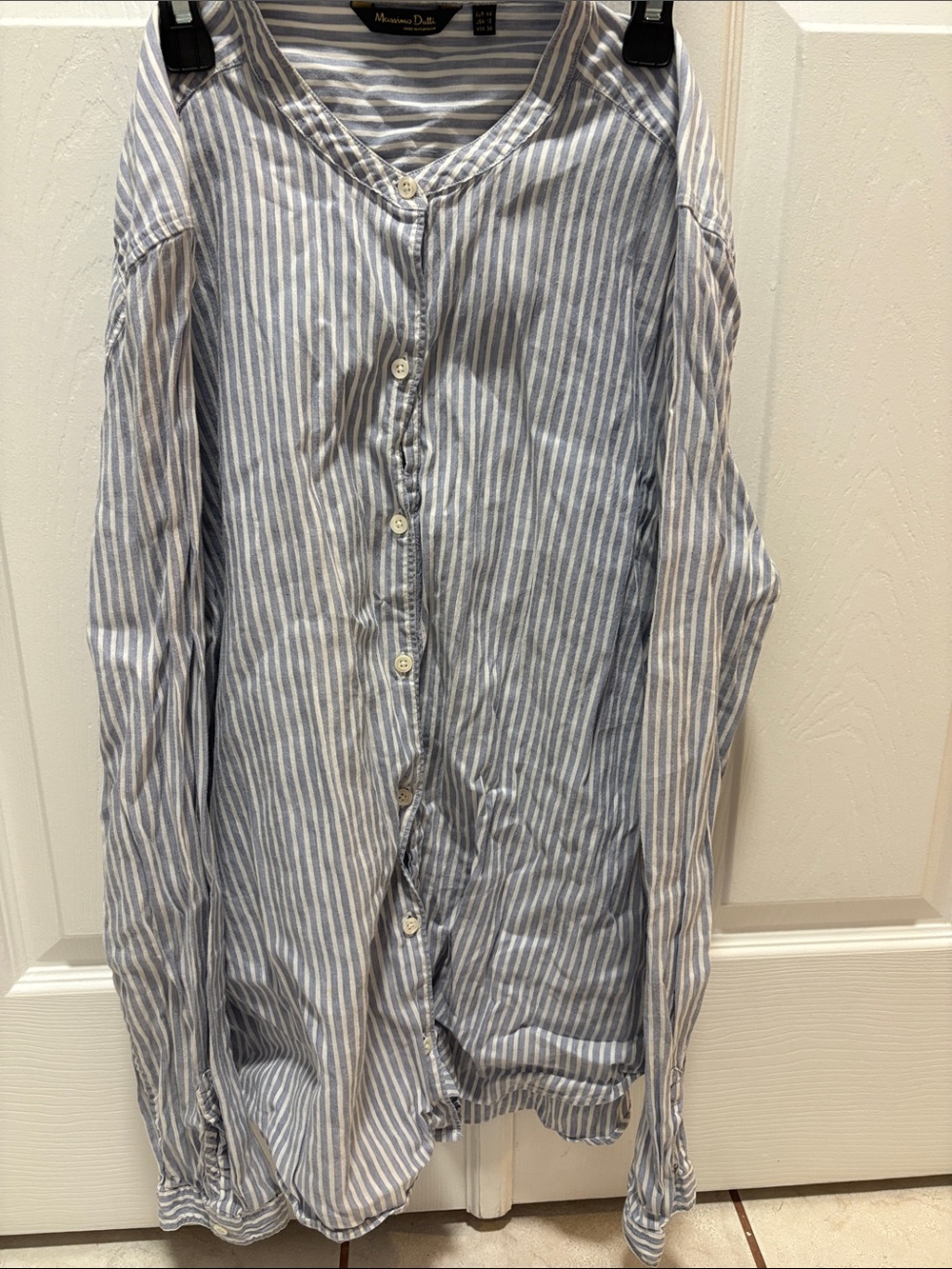 Massimo Dutti Blue and White Vertical Stripe Button-Down Shirt